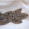 1 Piece 6"x2" Taupe Charcoal Beaded Applique Patch Iron On Rhinestone Embellishment